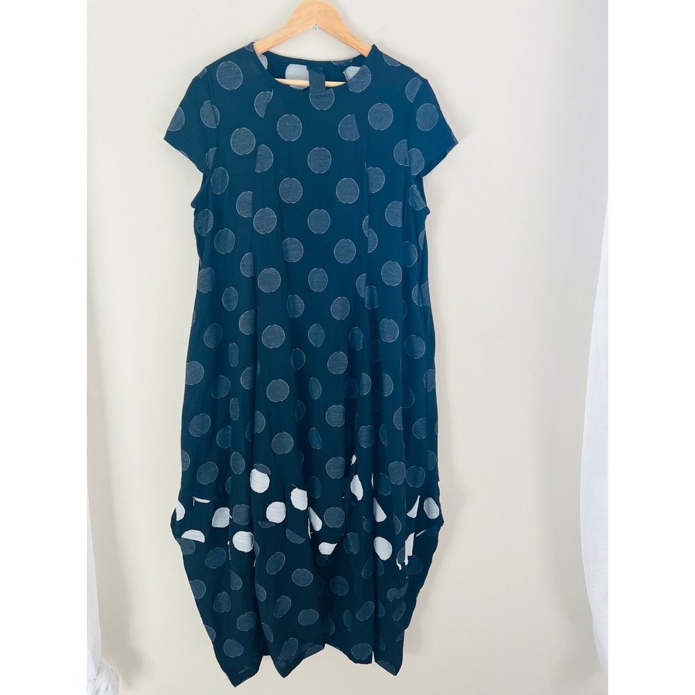 Kedem Sasson Black Polka Dot Balloon Midi Dress Lagen look Art to Wear Size 2